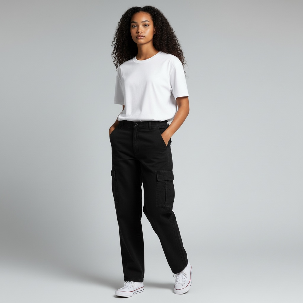 Calças Cargo Preta Stradivarius